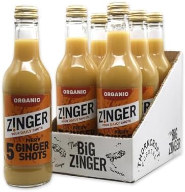 Big Zinger Ginger 6x330ml - 30 shots - Organic plant based shots with 18.4g pressed juice - Natural kick - No added sugar