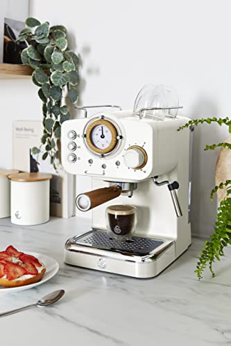 Swan SK22110WHTN Nordic Espresso Coffee Machine with Milk Frother, Steam Pressure Control, 1.2L Detachable Water Tank, 1100W, Nordic Cotton White