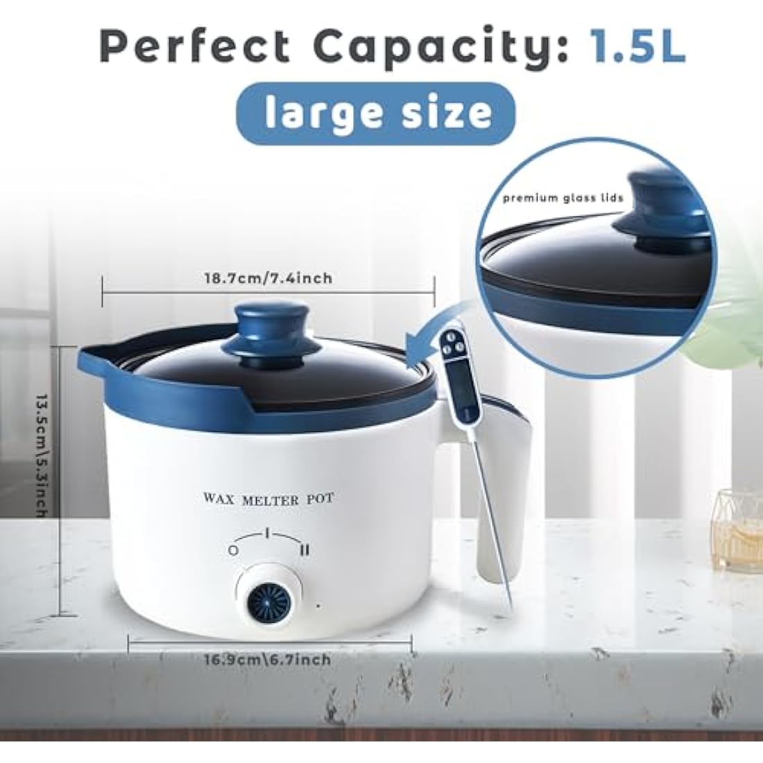 Ksedcon Electric Wax Melting Pot with Thermometer for Adult, Wax Melter for Candle Making with Pour Spout, Candle Heater Pot to Make Your Own Candles(UK Plug)
