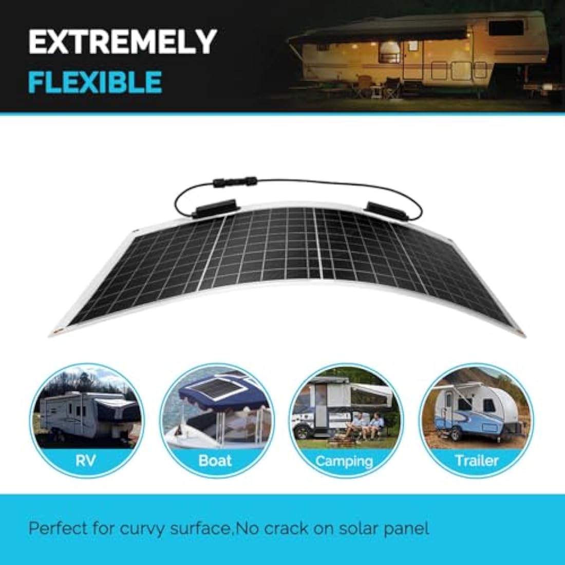 Renogy Flexible Solar Panel 50 Watt 12 Volt Monocrystalline Semi-Flexible Bendable Mono Off-Grid Charger for Marine RV Cabin Van Car Uneven Surfaces,Black