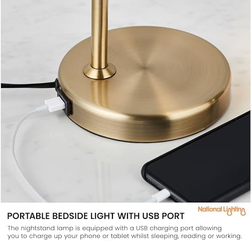 National Lighting Table Lamp - Bedside Lamp with USB Port - Gooseneck Desk Light - LED Reading Light for Bedroom, Living Room, Dining Room and Kitchen - 7W GU10