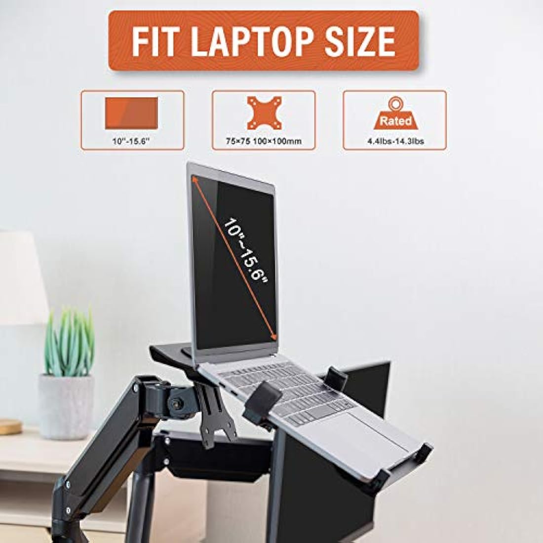 PUTORSEN Laptop Mount Holder for VESA Compatible Monitor Arms, Universal Adjustable 10 to 15.6 inch Notebook Tray Fits 75 x 75 and 100 x 100 mm VESA Mount Holes