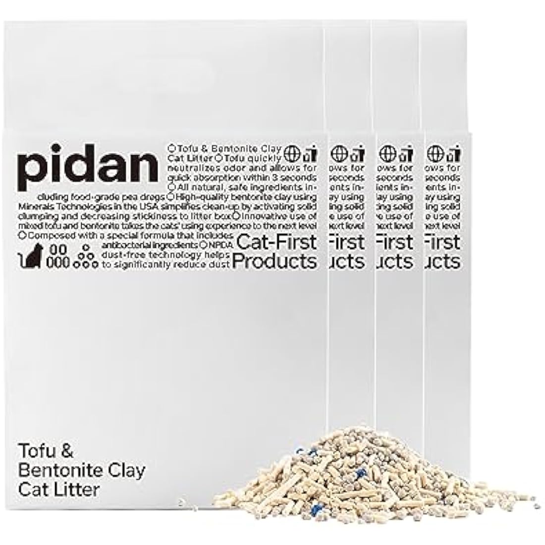 pidan Mix Tofu Cat Litter (4x2.4kg/6L bag) 100% Natural Unscented Tofu Litter with Bentonite, Extra Strong Clumping, Effortless Scooping, Flushable,Long Lasting Odour Control,Dust-free,Low tracking