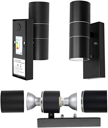 Wondlumi Outdoor Wall Lights Dusk Till Dawn Sensor, Outside Lights Mains Powered 240V IP44 Black Incl. 2X 5W GU10 Bulbs Cool White 6000K
