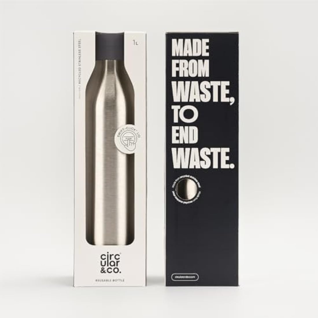 Circular & Co 1L/1000ml Recycled Stainless Steel Reusable Drinks Water Bottle – Insulated, Double Walled, Ecofriendly – Leakproof, Lockable Lid – Dishwasher Safe, BPA & Melamine Free (Storm Grey)