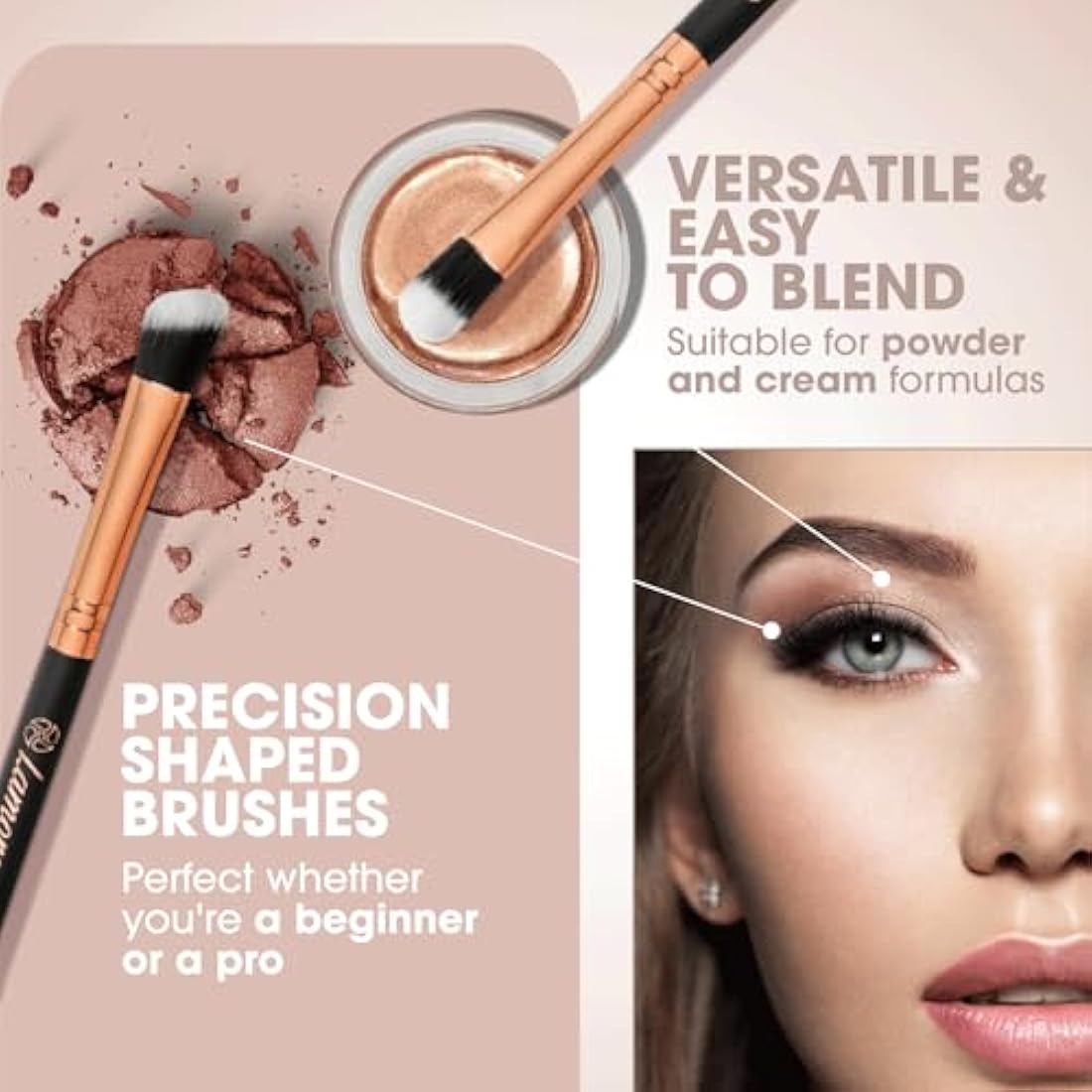Make Up Eye Brushes Set - Eyeshadow Eyeliner Blending Crease Kit - Best Choice 7 Piece Essentials - Pencil, Shader, Tapered, Definer - Vegan Synthetic Bristles That Last Longer, Apply Better Makeup