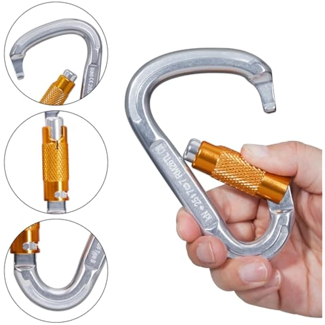 Climbing Carabiners, Auto Locking Carabiner Clips Heavy Duty for Rock Climbing, Camping, Dog Leash, Hammock, Swing, Water Bottle
