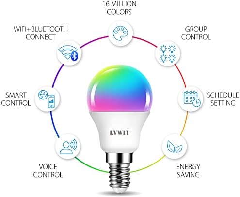 LVWIT E14 Smart Bulb,P45 RGB Golf Ball Smart Light Bulb,470Lm,5W Replace 40 Watt,WiFi LED Light Bulbs Dimmable Compatible with Alexa,Echo and Google Assistant,Tuya(Pack of 6)