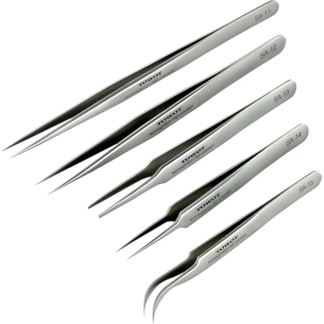 Stainless Steel Heat Resistant Tweezers, 5 PCS - Craft, Electronics, Jewelry-Making, Non-Magnetic by TOWOT