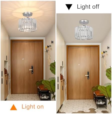 ZYDTRIP Crystal Ceiling Light Fixture Semi Flush Mount Ceiling Lamp Modern Silver Crystal Chandelier for Living Room Hallway Dining Room Kitchen