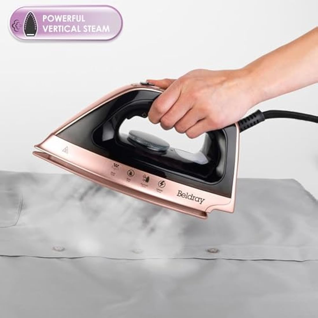 Beldray Steam Station Iron – Steam Generator Iron, Detachable 1.2L Water Tank, Smooth Glide Soleplate, Powerful Steam Burst, Vertical Steam, Adjustable Temperature Dial, 2400W, Rose Gold, BEL01137-150