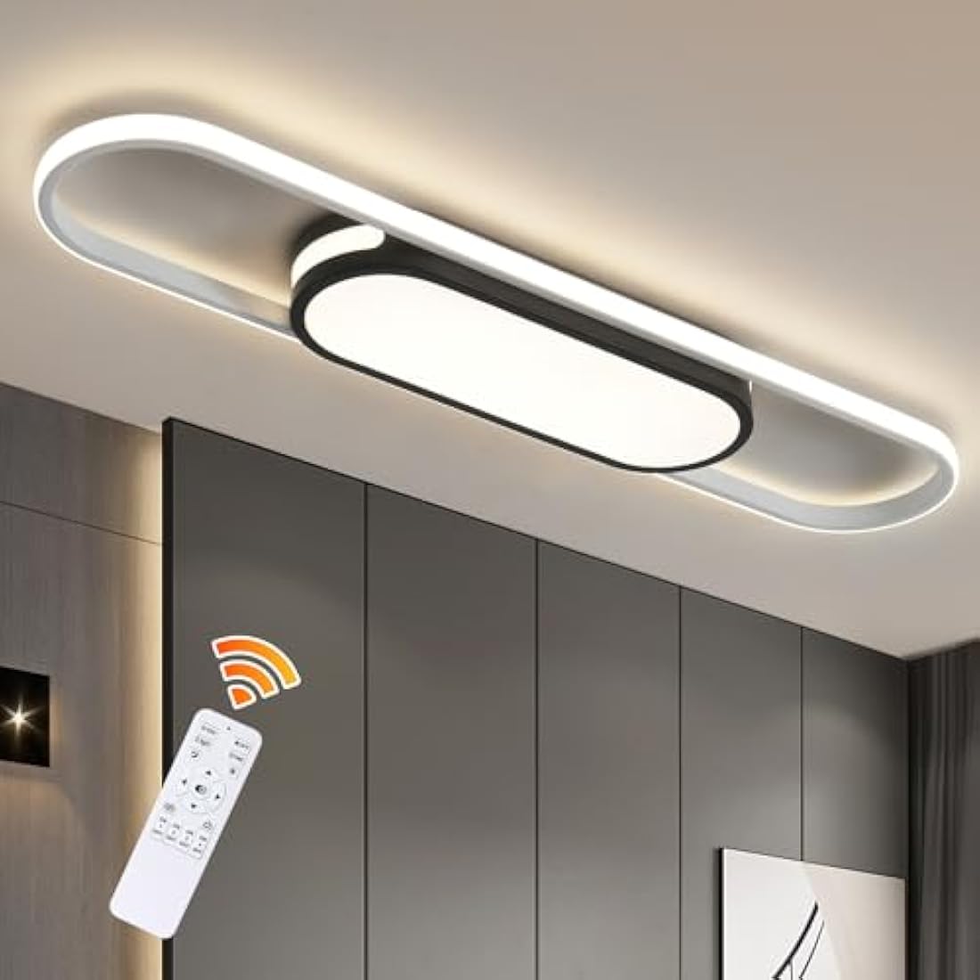 Oninio LED Ceiling Lights 80cm Modern Ceiling Lamp Dimmable Ceiling Light with Remote Control Linear Ceiling Lights for Living Room Kitchen Dining Room Bedroom (Black)
