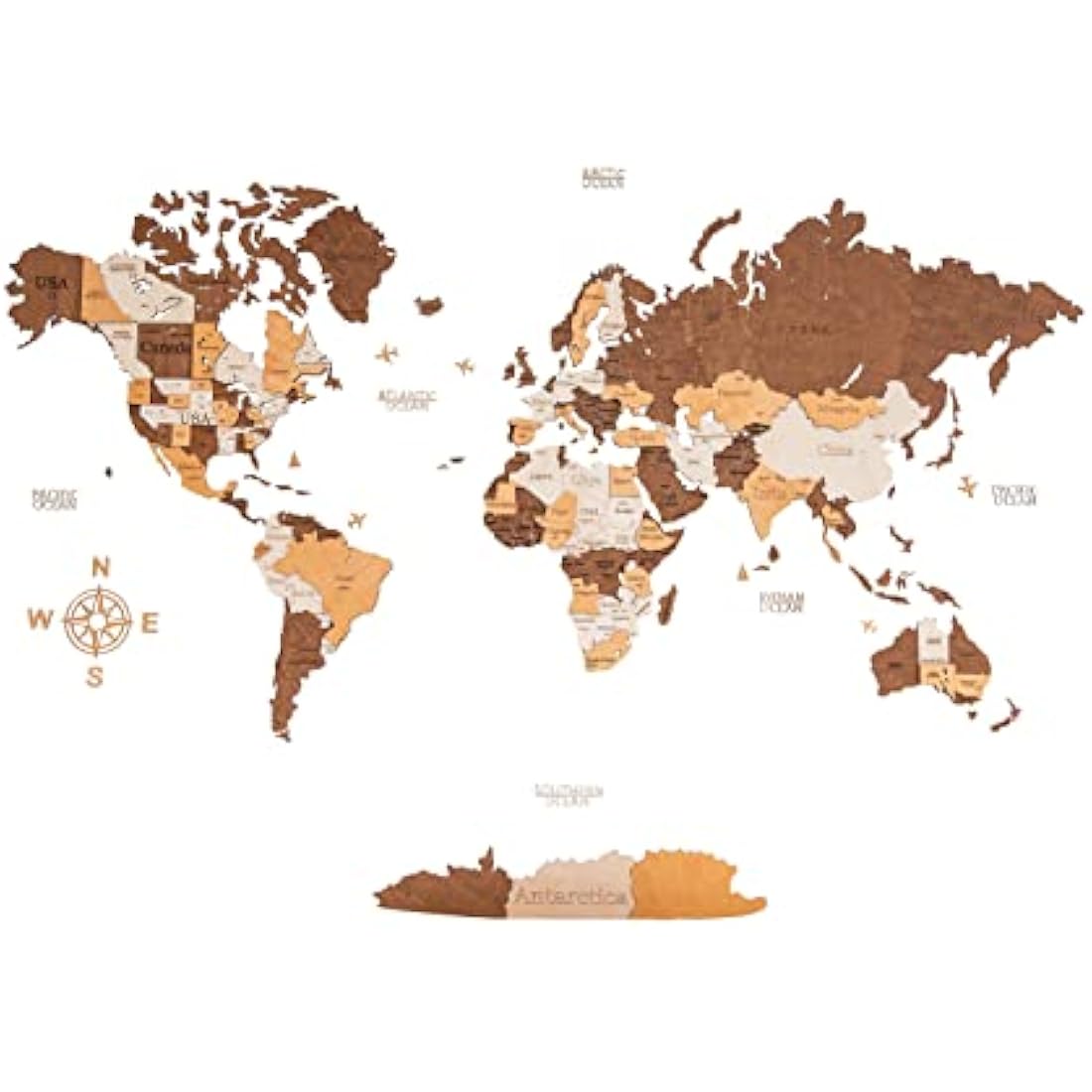 Woodvio 3D Wooden World Map, Decorative Wall Art for Home and Office Décor - size Medium (120x62cm)