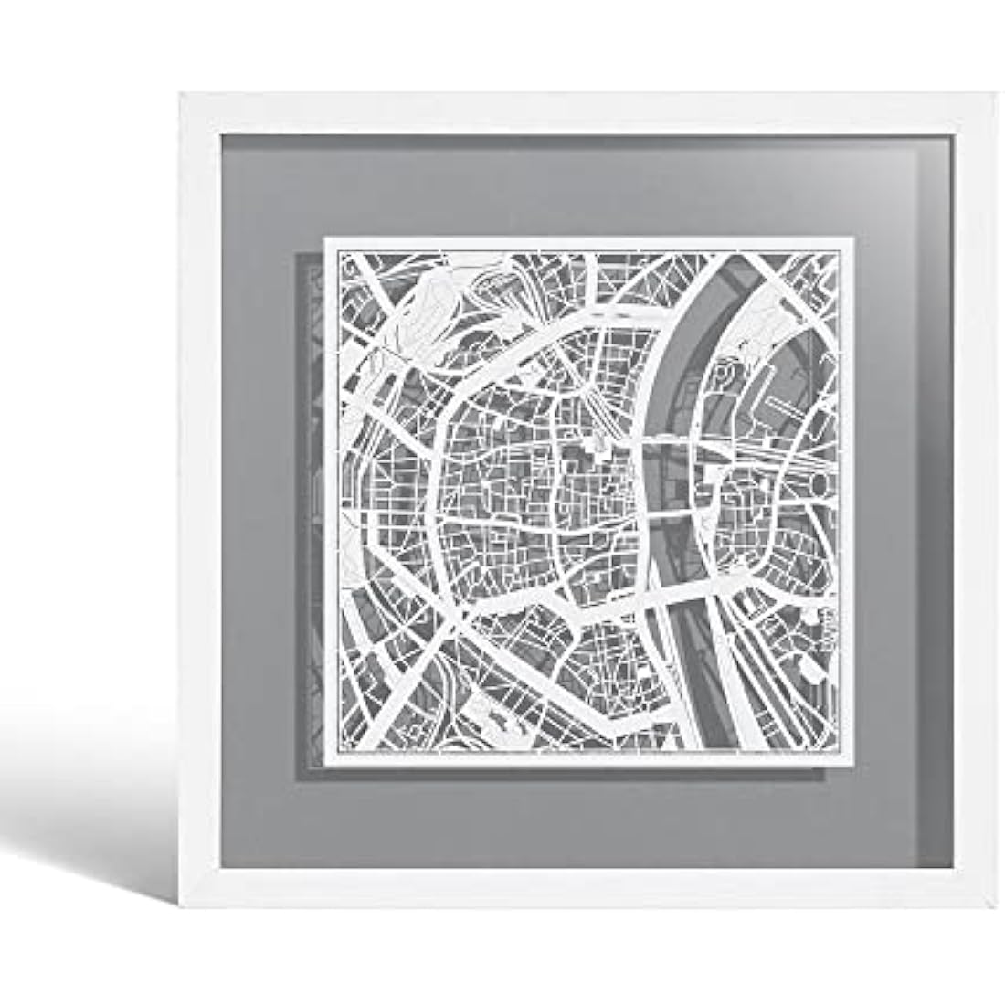 O3 DESIGN STUDIO Cologne Marco de Papel para mapas, White map, White frame, 9x9 inches, Gift Boxed, 4 background color, self-changing, Paper Art