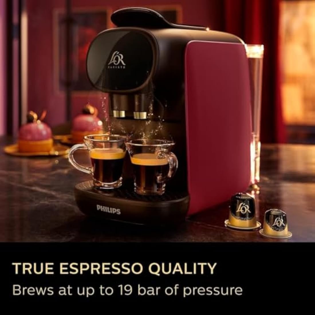L'OR BARISTA Sublime Coffee Capsule Machine by Philips, for Double or Single Capsule, Red (LM9012/50)