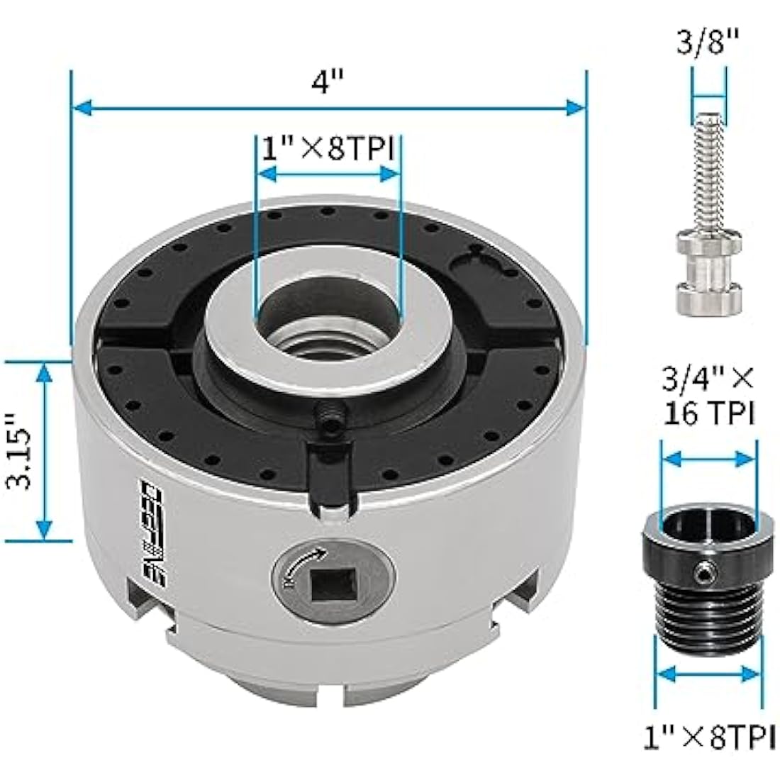 DEEFIINE 4 Inch Wood Lathe Chuck Set 1" x 8 tpi Thread & 3/4" x16TPI Adapter, Nickel Plated Self Centering 4 Jaw Wood Turning Chuck Set (2PCS Jaws)