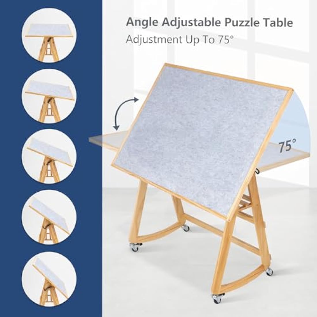 LAVIEVERT 1500 Piece Jigsaw Puzzle Table with Legs & Cover, Adjustable Wooden Puzzle Board Easel with Storage Shelf, Portable Tilting Puzzle Table with 4 Rolling Wheels for Adults