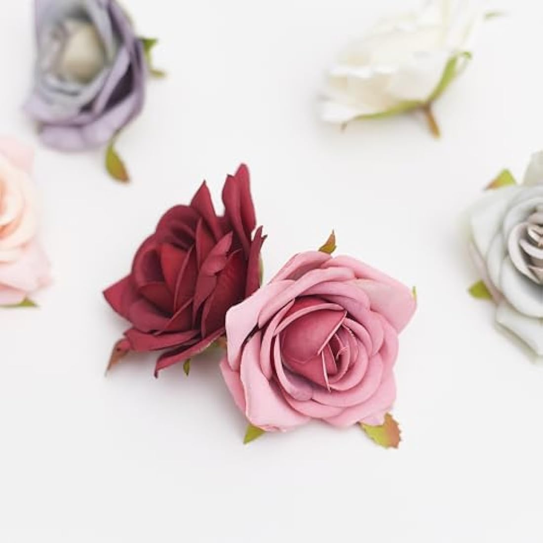 The Baked Studio - 10 Pieces Artificial Flower Silk Rose Head Realistic Flowers for DIY Wreath Craft Cake Living Room Home Wedding Accessories and Decoration (MIXED)