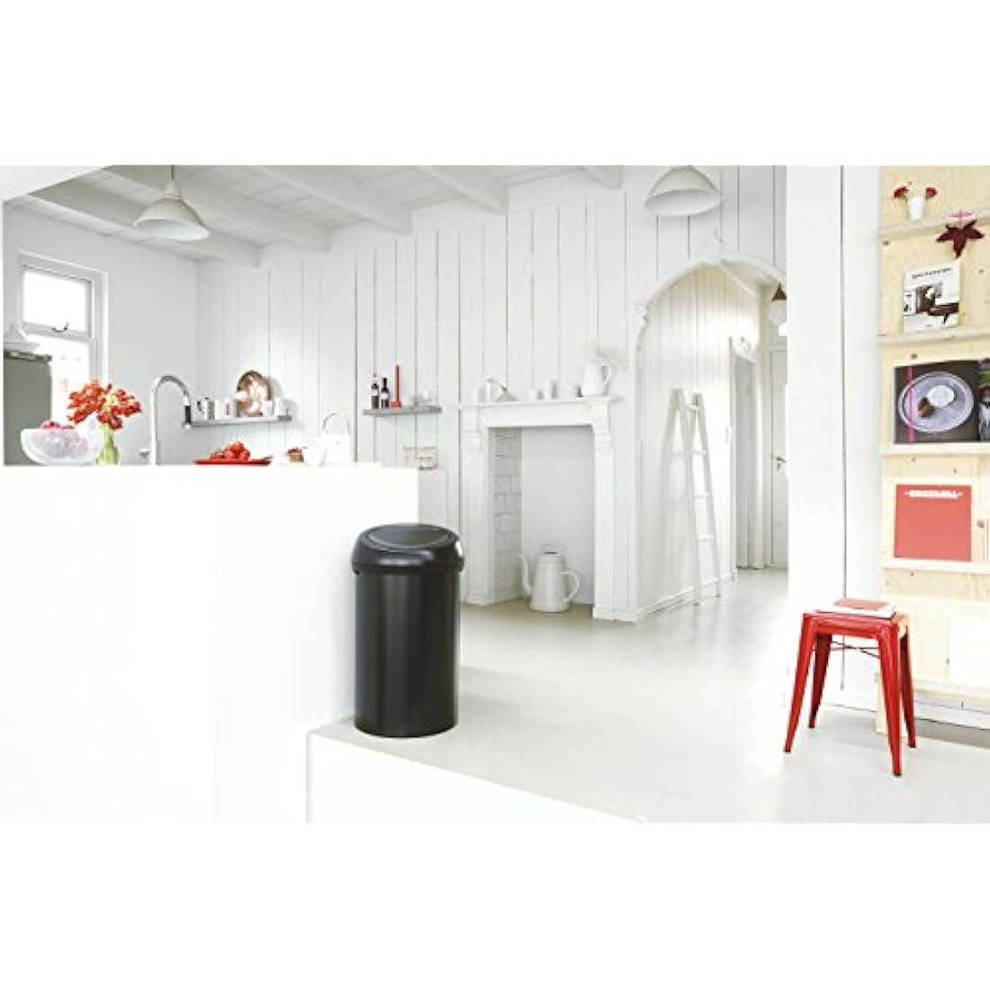 Brabantia 60 Litre Large Kitchen Touch Bin Removable Lid, Soft-Touch Open, Easy Clean Rubbish Food Waste Bin, Matt Black, 60 L