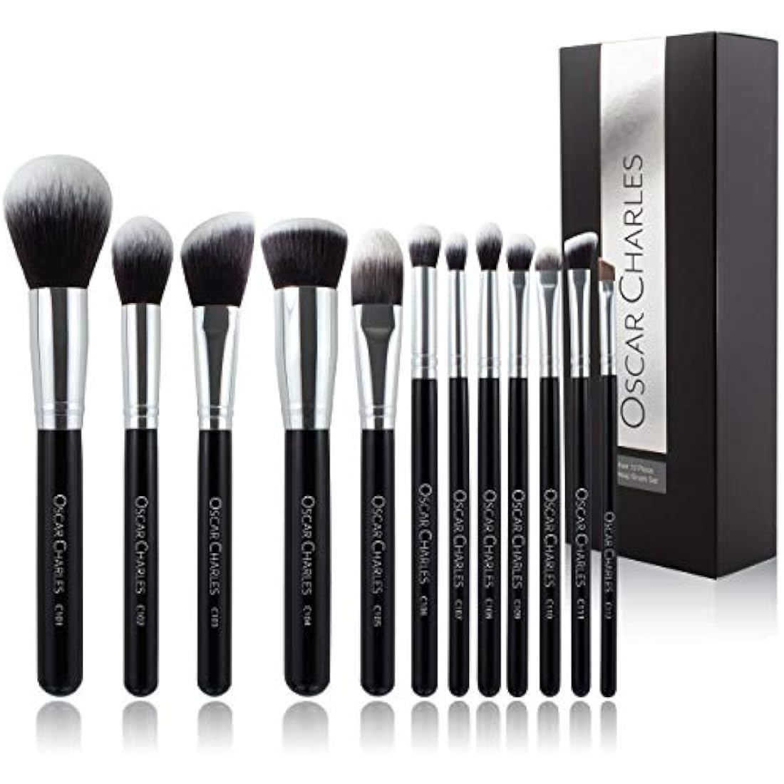 Oscar Charles Makeup Brush Set, 12 Piece Makeup Brushes Set Professional, Six Face Make up Brushes & Six Eye Makeup Brushes Set - Silver