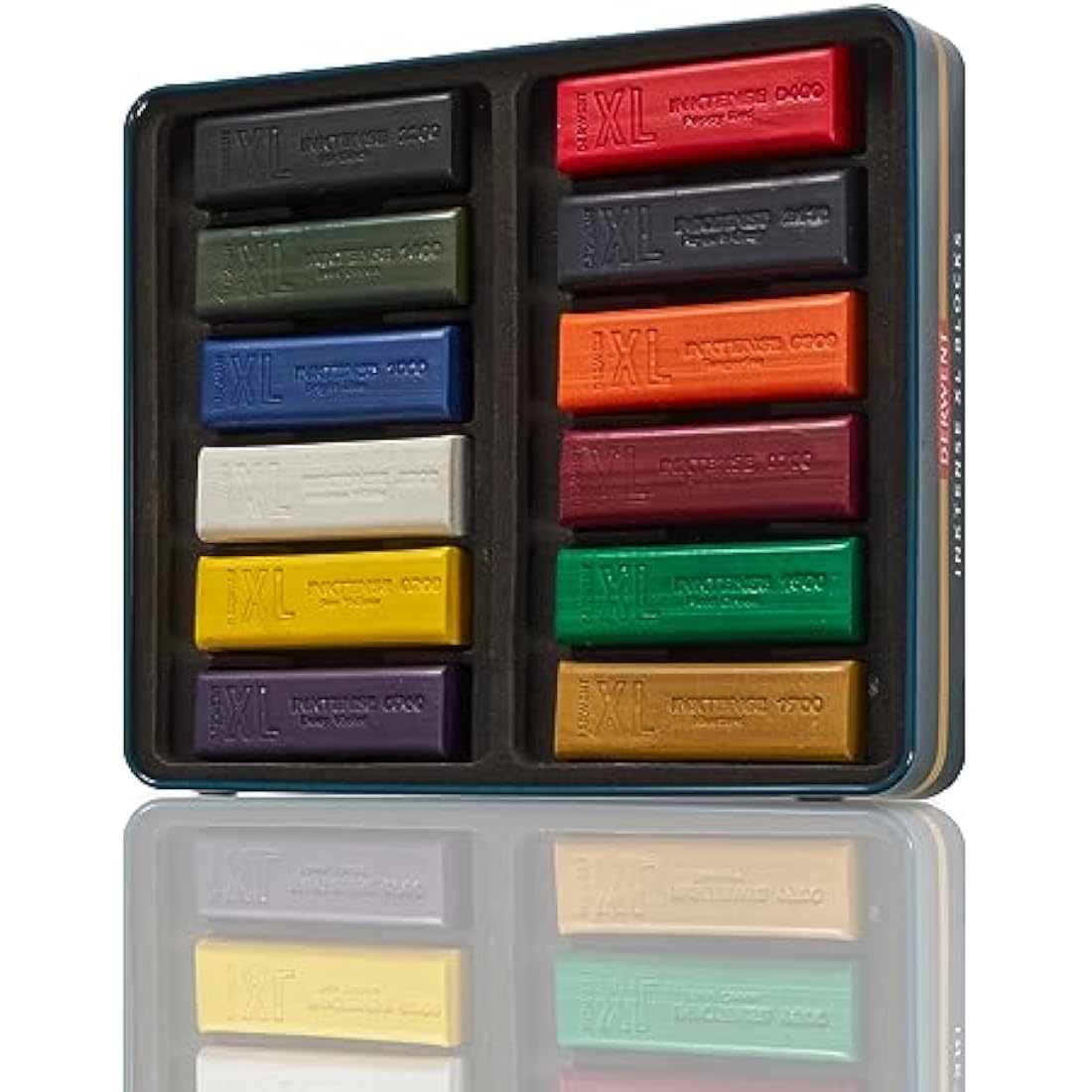 Derwent Inktense XL Blocks 12 Tin, Set of 12, 60mm Extra-Large Block, Water-soluble, Ideal for Sketching, Drawing and Expressive Mark Making, Professional Quality, 2306162