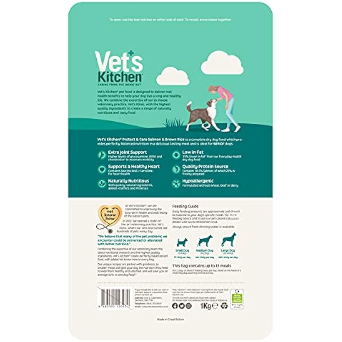 Vet's Kitchen Dry Dog Food Senior Salmon & Brown Rice Protect & Care 3kg