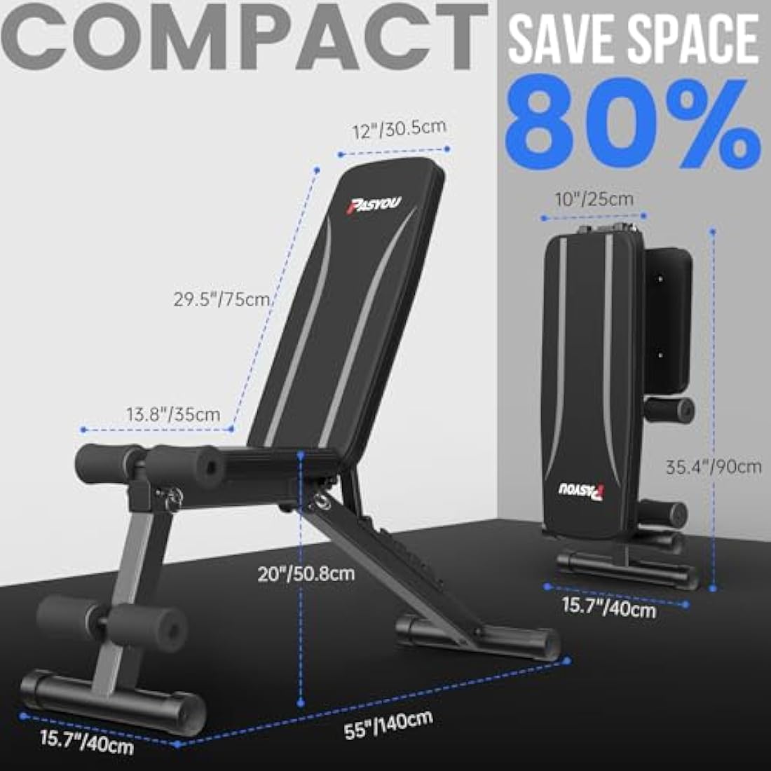 PASYOU Adjustable Weight Bench Full Body Workout Multi-Purpose Foldable Incline Decline Exercise Workout Bench for Home Gym,PA300