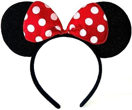 Black With Red Bow & White Polka Dot Minnie Mouse Disney Fancy Dress Ears Head Band
