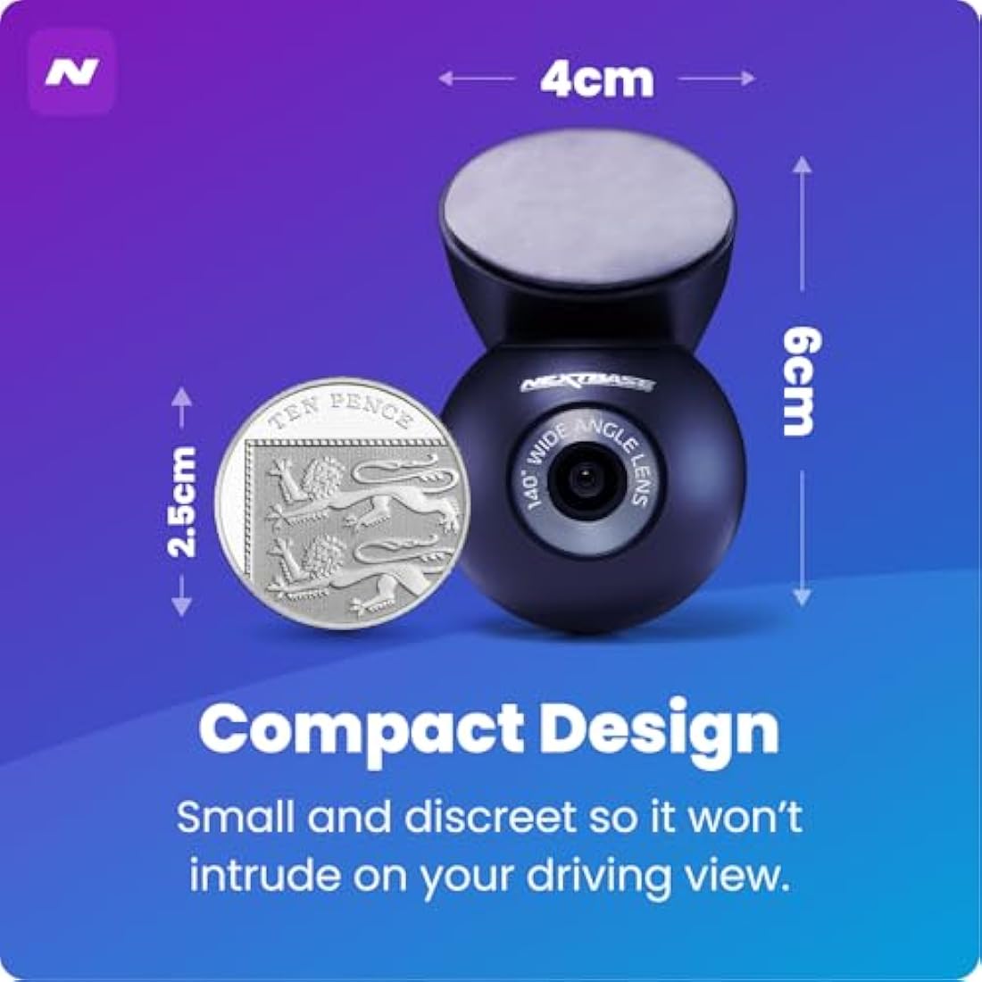 Nextbase Rear Window Camera | Compatible with 322GW, 422GW, 522GW, 622GW Dash Cams | Full Rear View Coverage, 140° Wide Angle, Magnetic Mount, 6.5m Cable, Series 2 Add-On Module