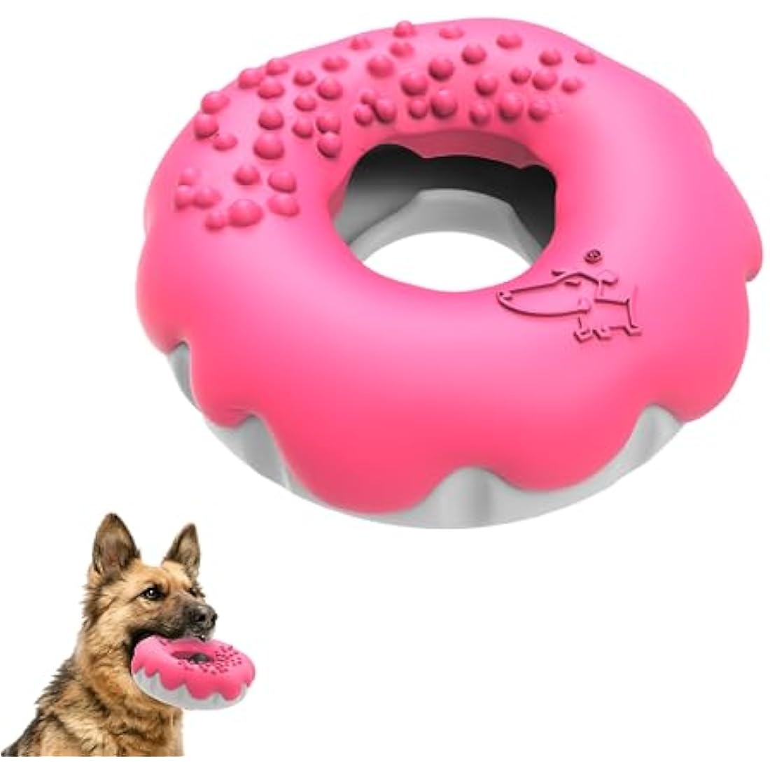 PetBuds Indestructible Dog Toys - Interactive 2 in 1 Treat and Chew Toy for Boredom - Doughnut Shape (Shocking Pink)