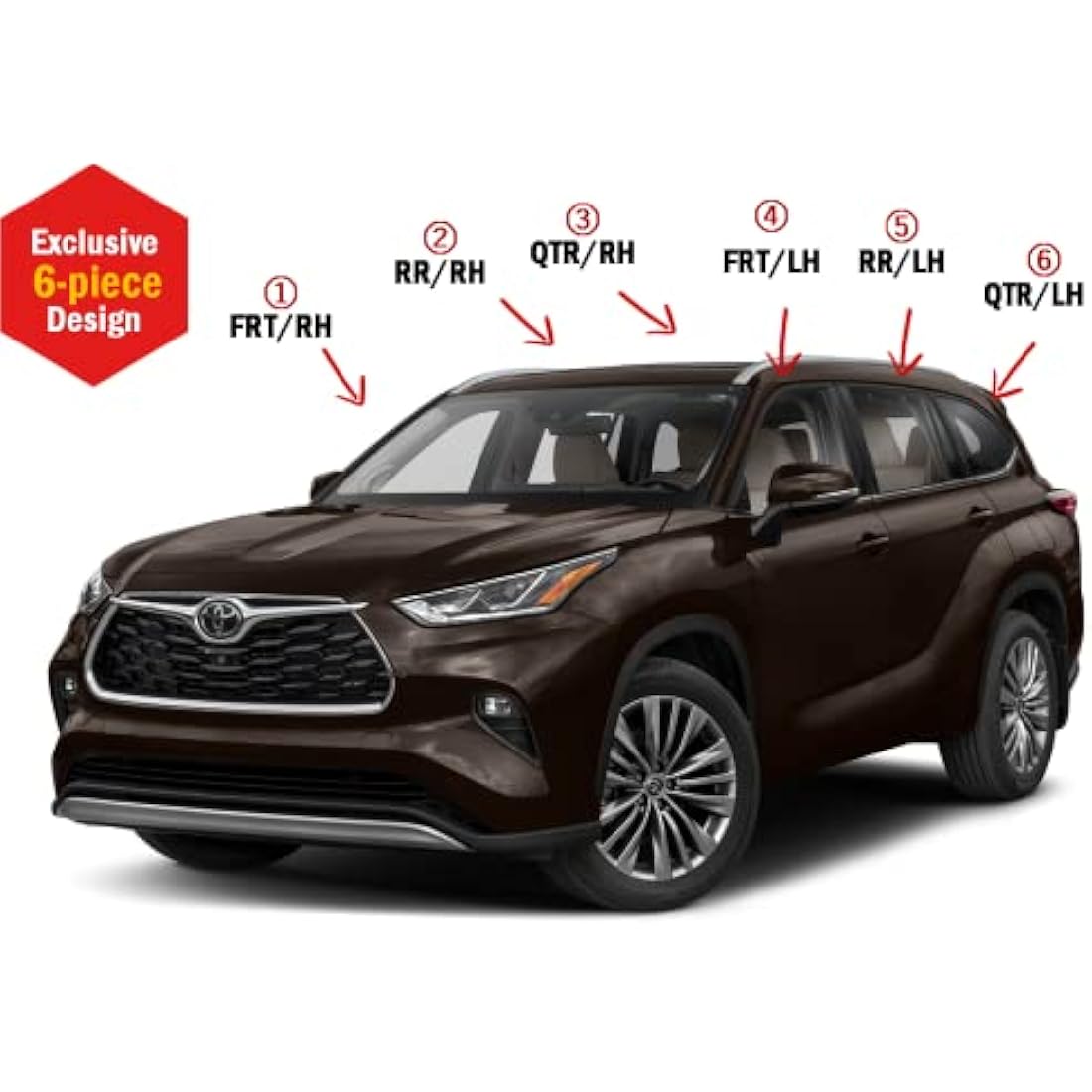AUTO CLOVER Wind Deflectors Set for Toyota Highlander 2021+ (6 pieces)