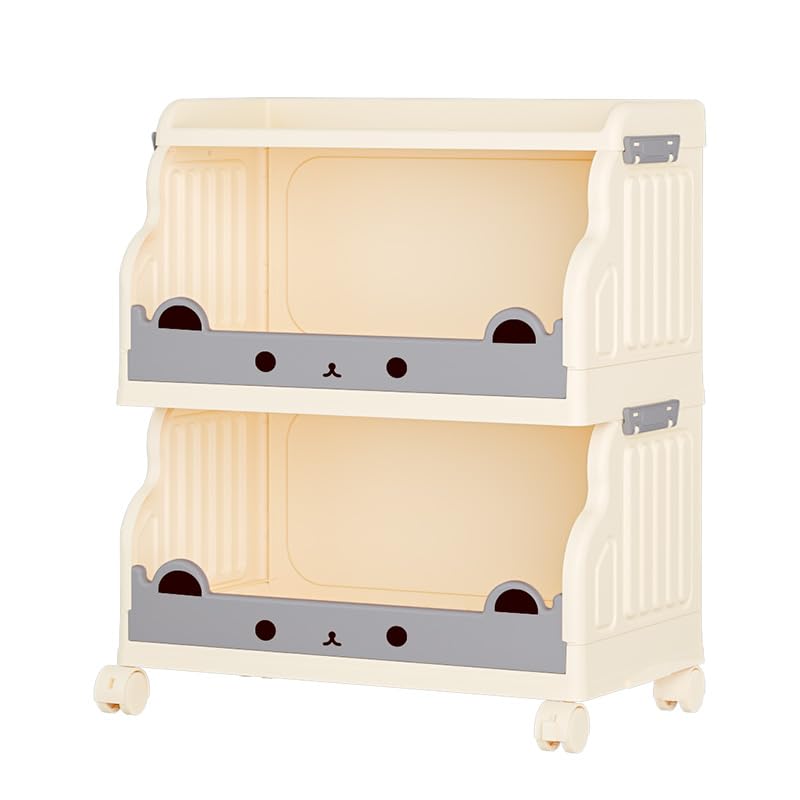 Roqao 2-Tier Collapsible Rolling Book Cart with Wheels