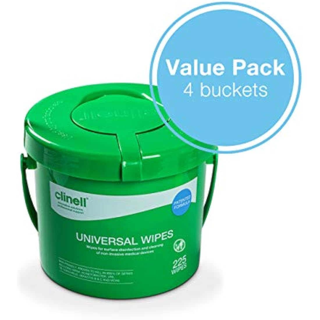 Clinell Universal Cleaning and Disinfectant Wipes for Surfaces - 4 x Buckets of 225 Wipes (900 Wipes Total) - Multi Purpose Wipes, Kills 99.99% of Germs, Effective from 30 Seconds