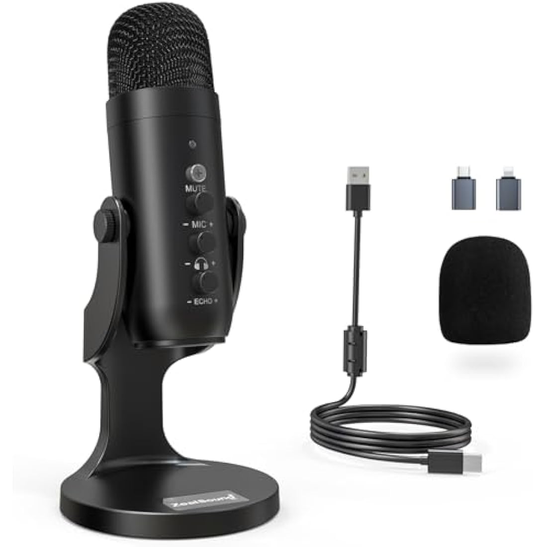 zealsound USB Microphone, PC Phone Podcast Mic, Condenser Gaming microphones for PS4&5, W/Quick Mute, Echo/Gain knob, Plug & Play for Streaming, Vocal Recording, ASMR, YouTube,Twitch on Mac Windows