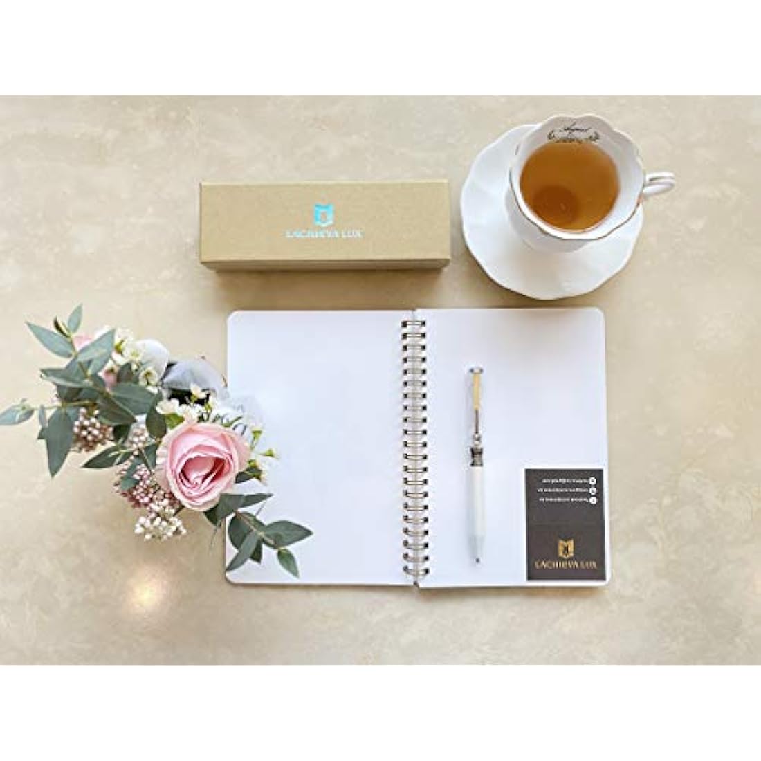 LACHIEVA LUX Pearl White Elegant Crystal Executive Metal Ballpoint Pen with German-made P900M Refills, Luxury and High end Writing Instruments for women-White