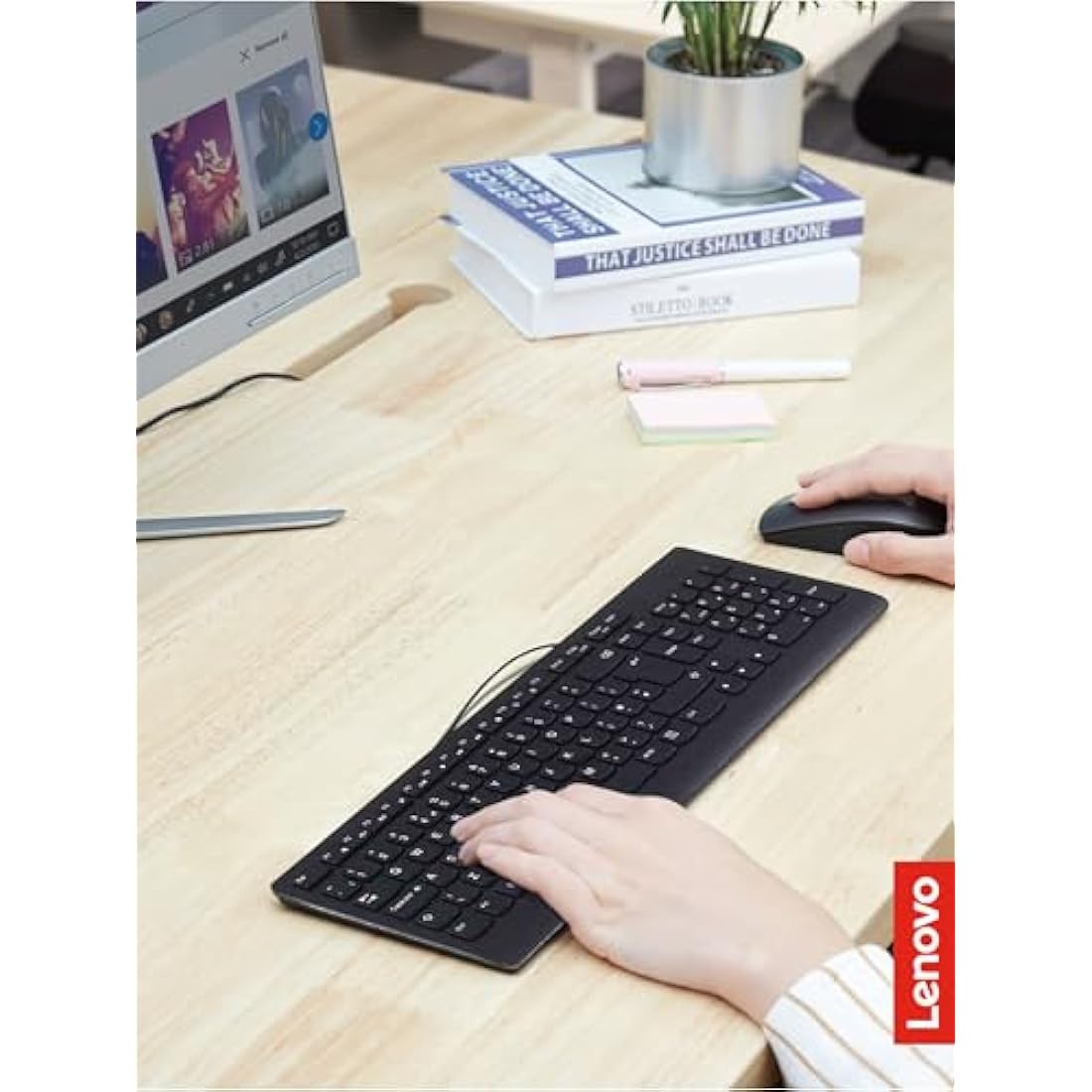 Lenovo 300 USB Combo, Full-Size Wired Keyboard and Mouse, Ergonomic, Left or Right Hand, Optical, GX30M39606, Black
