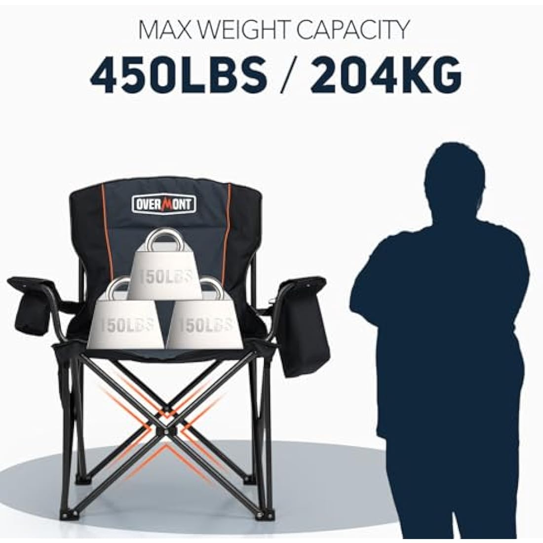 OVERMONT 204kg Oversized Camping Folding Chair for Adults with Cooler Bag & Carry Bag-Heavy Duty Lawn Chair with Cup Holder Support 450 LBS with High Back Comfy for Garden Picnic Beach