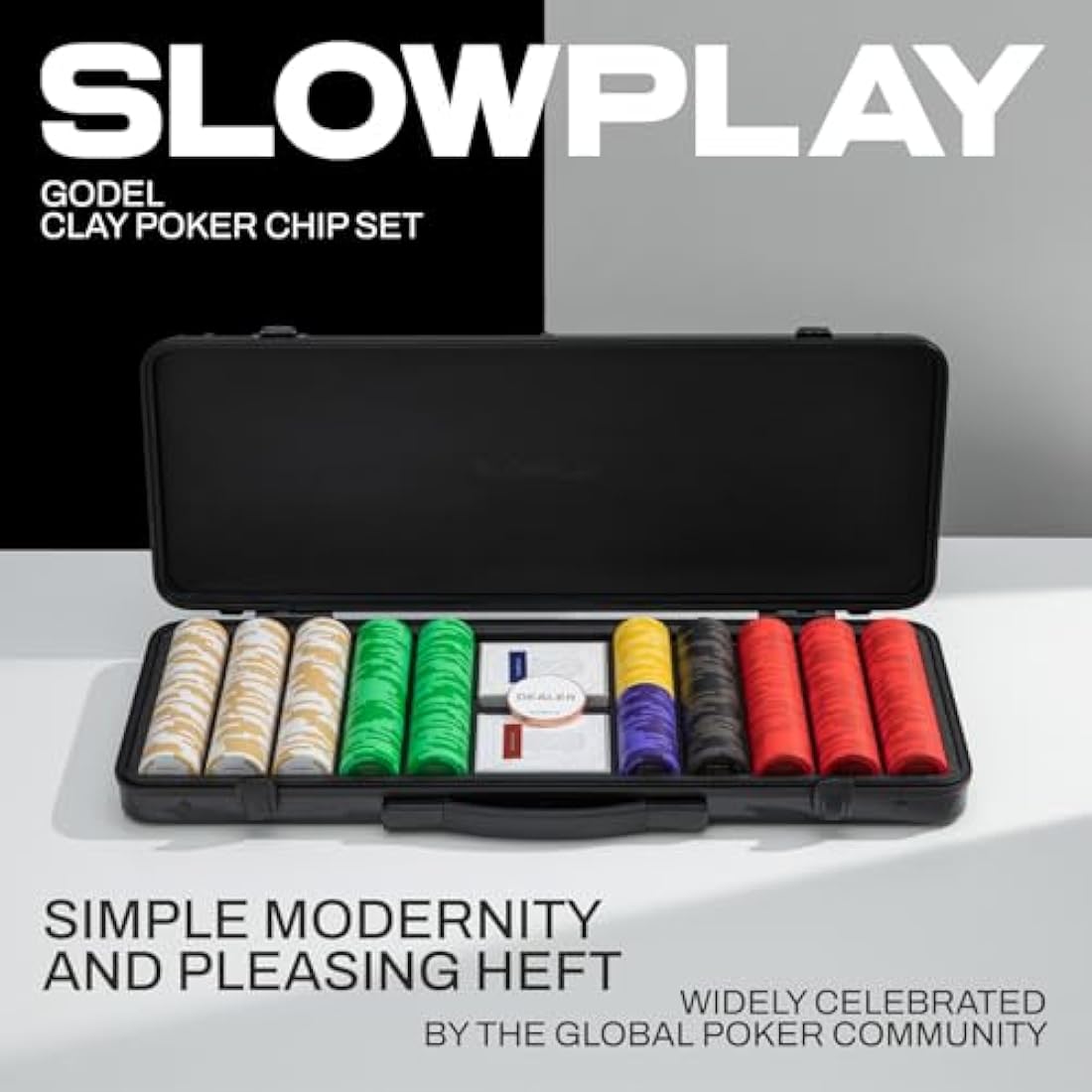SLOWPLAY Godel 14g Clay Poker Chips Set for Texas Hold’em, 300 PCS [Blank Chips] Features a High-end Chip case with Extra Durable German Polycarbonate Shell, for Poker Players