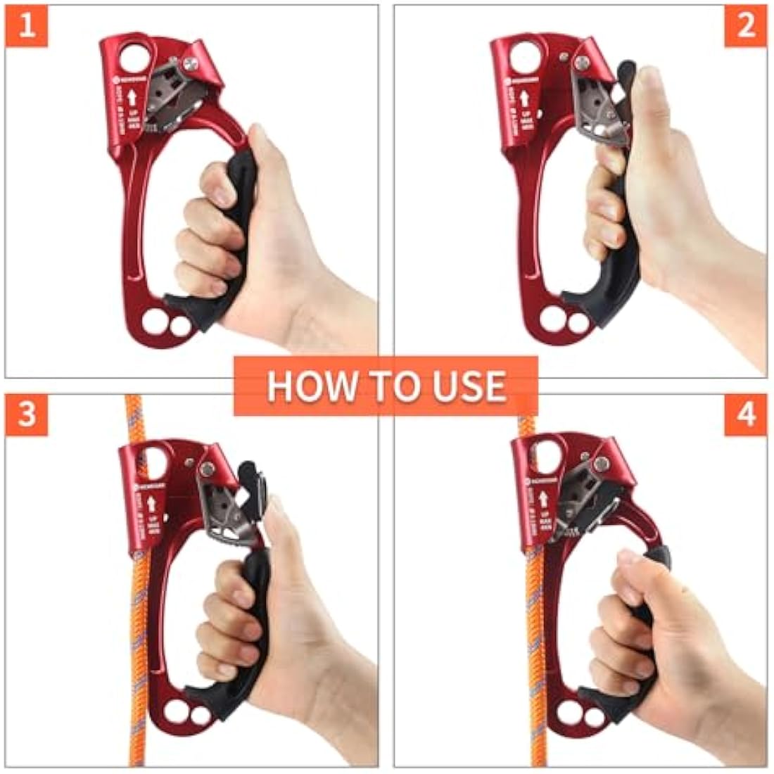 NewDoar UIAA & CE Certified Hand Ascender Rock Climbing Tree Arborist Rappelling Gear Equipment Rope Clamp for 8~13MM Rope