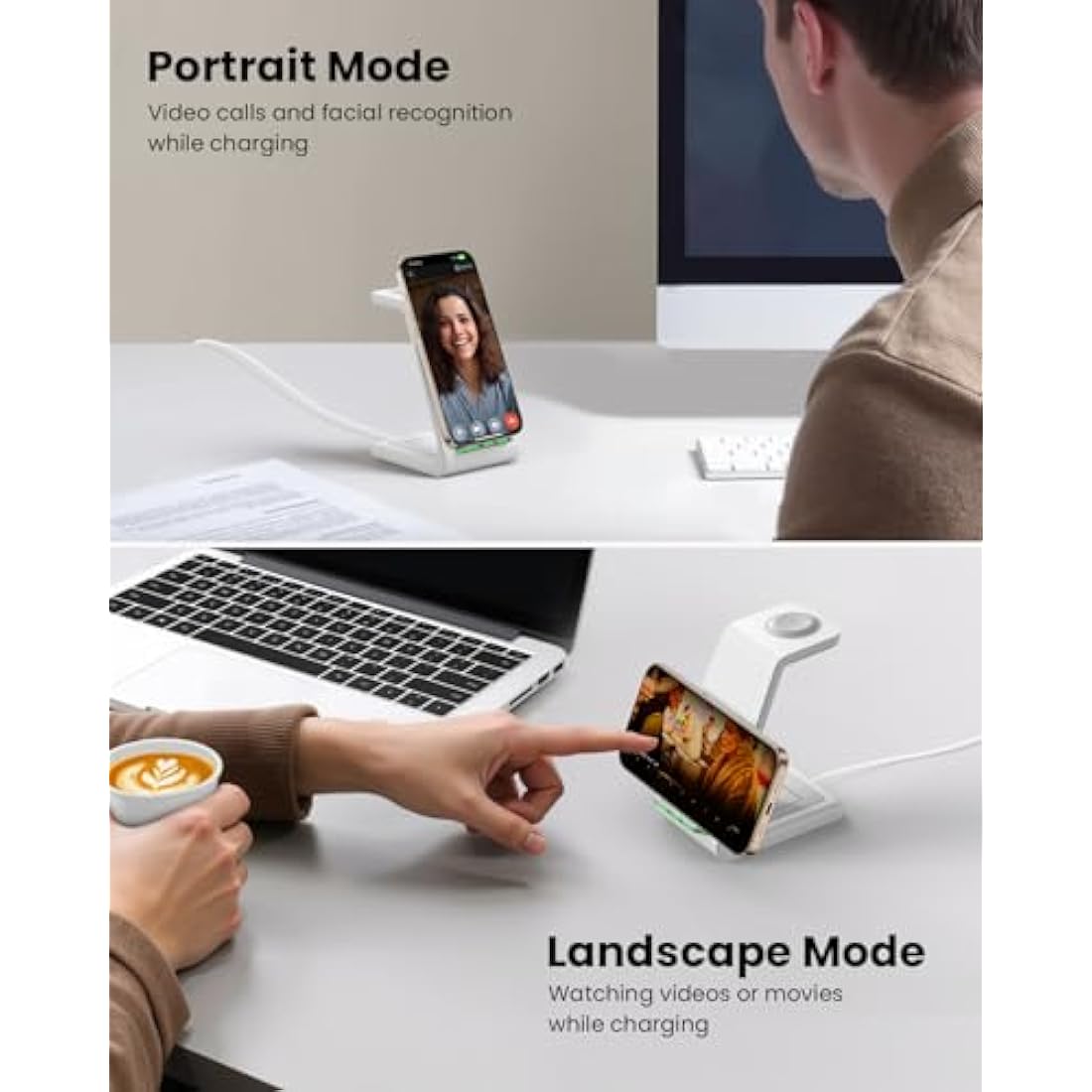 GEEKERA Wireless Charger, 3 in 1 Wireless Charging Station for iPhone 16/15/14/13/12/11/Pro Max/X/8, Phone and Watch Charger Stand for Apple Watch Ultra/10/9/8/7/6/5/4/3/2/SE, AirPods Pro/4/3/2-White