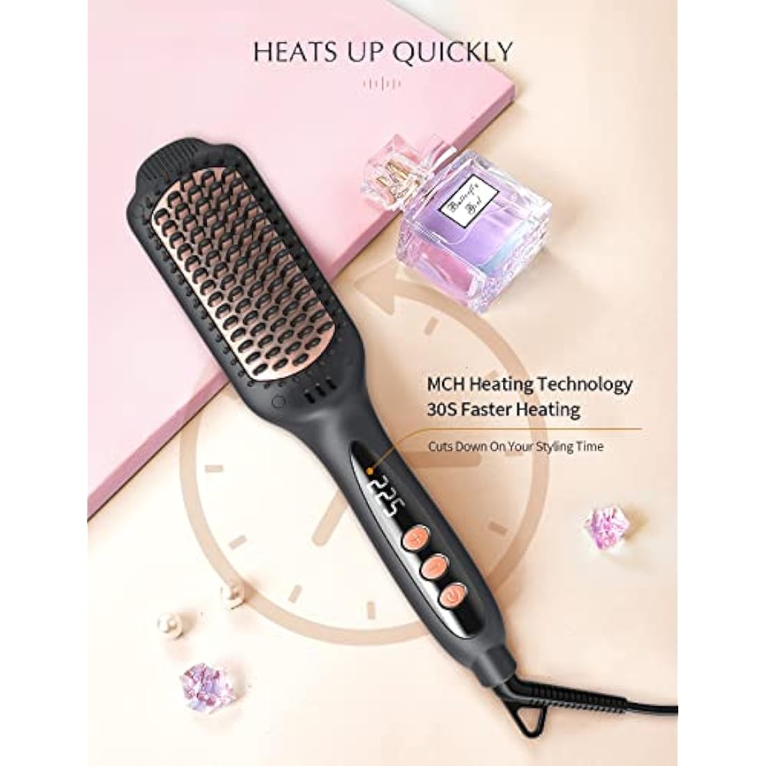LANDOT Hair Straightener Brush Heated Straightening Brush: Negative Ion Ceramic Hot Hair Brush Straightener for Smooth Frizz-Free Hair
