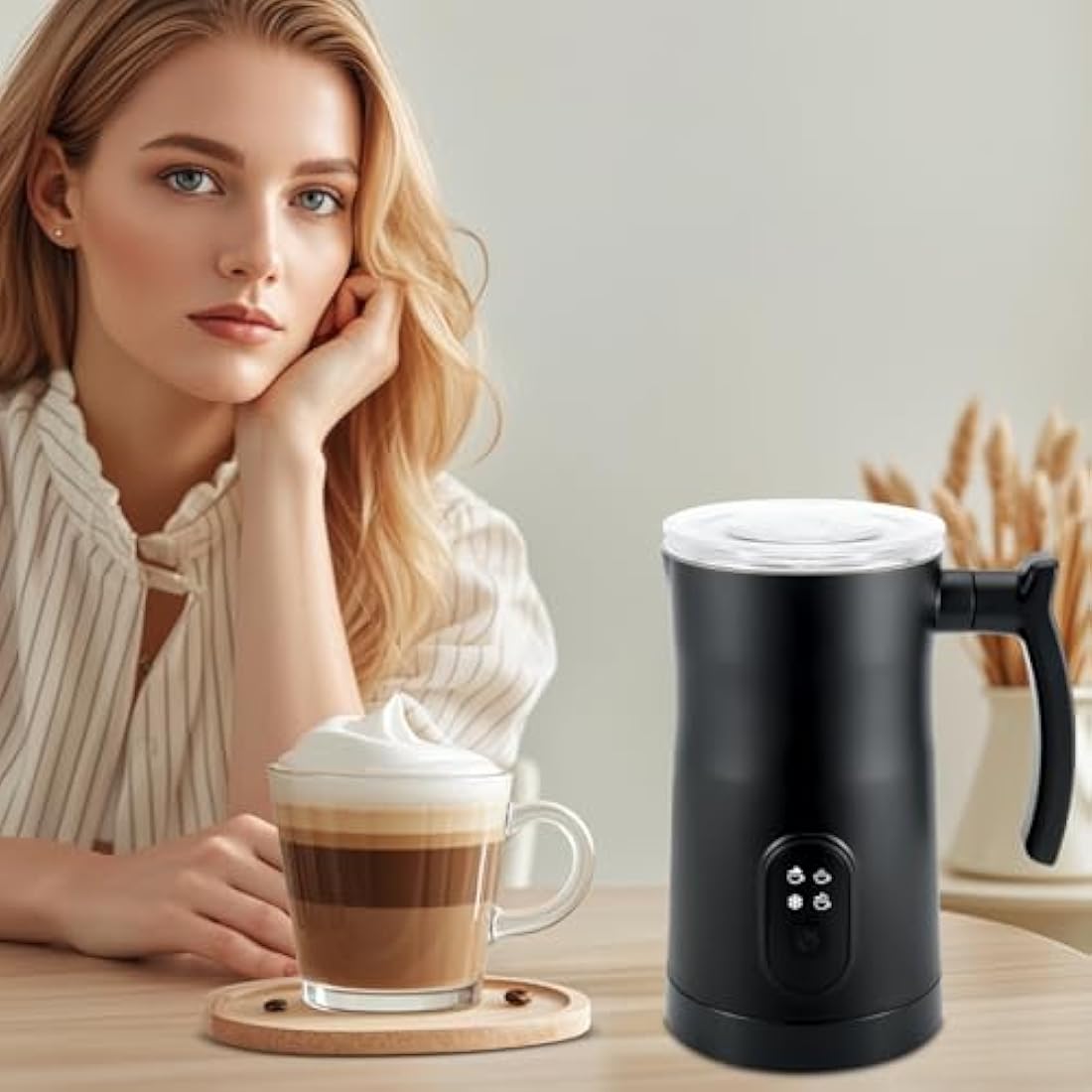 Qeelin Electric Milk Frother, 4 in 1 Milk Steamer,11.8oz/350ml Automatic Warm and Cold Foam Maker for Coffee,Latte, Cappuccino, Macchiato, Hot Chocolate