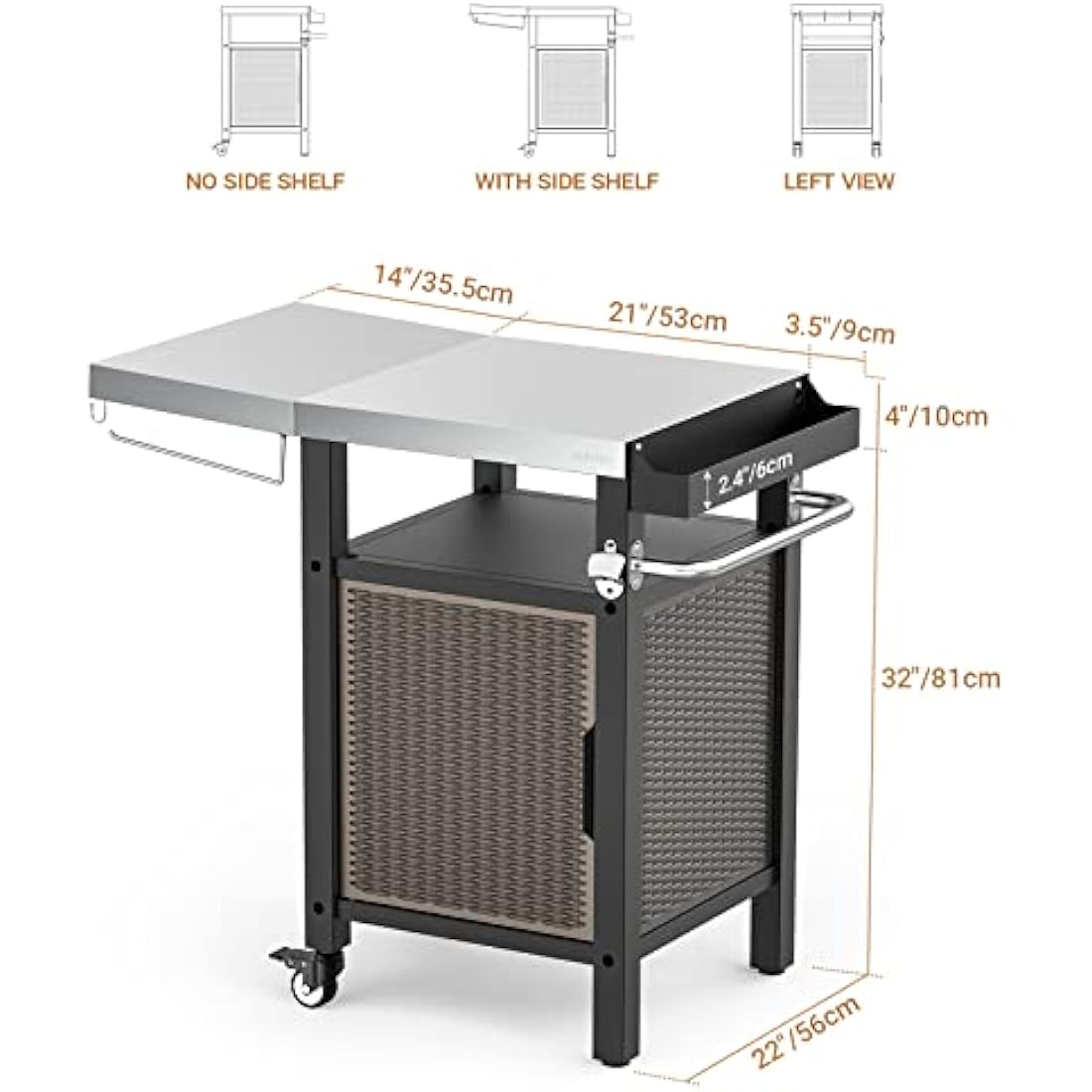 Onlyfire BBQ Storage Cart Table,Garden Serving Trolley Table With Seasoning box and Closed Storage Space,for Outdoor Grilling and Cooking