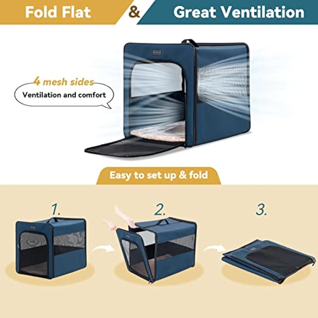 Petsfit Dog Travel Crate,Collapsible Dog Crate, Upgrade Zipper and Strengthen The Seam, to Prevent from Escaping,Soft Dog Crate with Fleece Mat