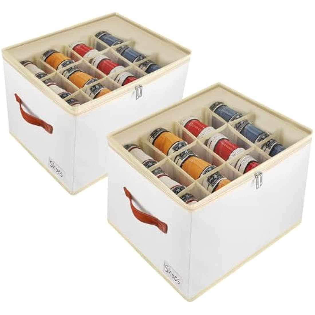 Patinao 2 Pack Shoe Storage Box Organiser for Closet - 24 Cell Space Saver Shoes Containers Bin with Clear Lids Stackable, Can Fit Ottoman, Foldable Shoe Rack Cabinet Cubby for Wardrobe