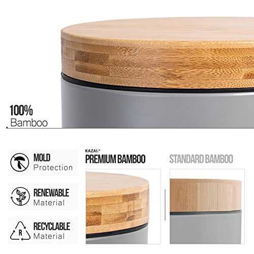 Kazai. 3L Designer Bathroom Bin | Superior Bamboo | Soft Closing | Anti-Finger | Grey