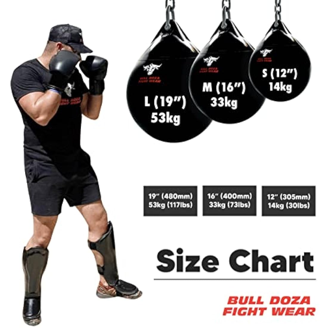 Bull Doza Fight Wear Pro Water Punch Bag - Heavy Durable Waterproof - Three Sizes