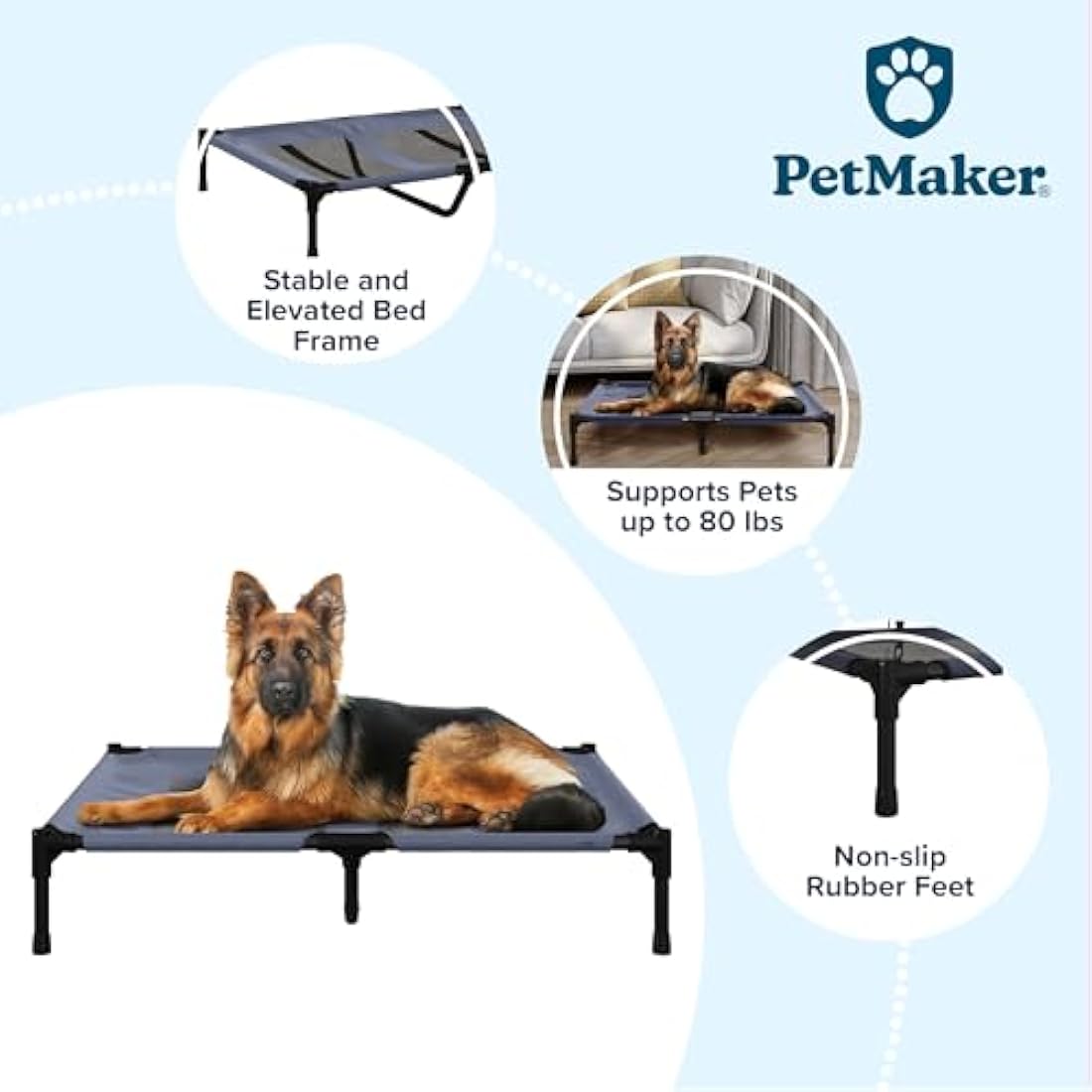 PETMAKER Elevated Dog Bed - 36x29.75-Inch Portable Pet Bed with Non-Slip Feet - Indoor/Outdoor Dog Cot or Puppy Bed for Pets up to 80lbs (Blue)