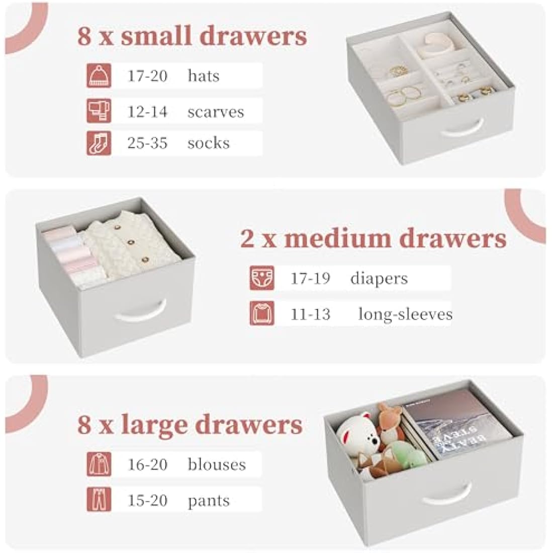 CAIYUN Chest of Drawers with 18 Drawers， Dressers & Chests of Drawers for Bedroom， Storage Drawers for Kids， Bedroom Furniture Toy Storage Clothes Storage Cabinet, White