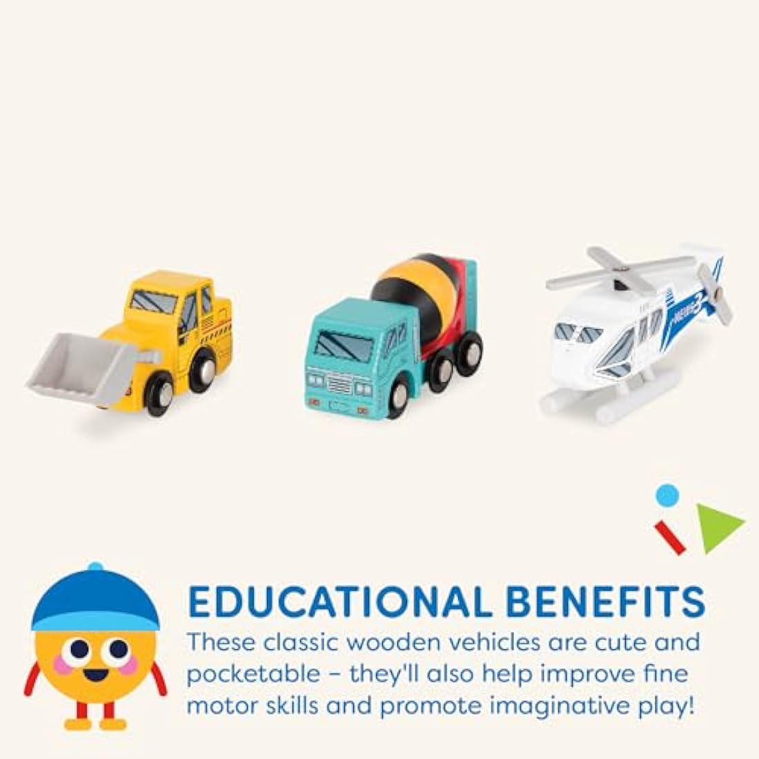 Battat – Wood Cars For Kids – 6 Pieces Toy Vehicle Set – Mini Rescue & Construction Vehicles – Toddler Truck Toys – 3+ Years– Wooden Vehicles Set 1